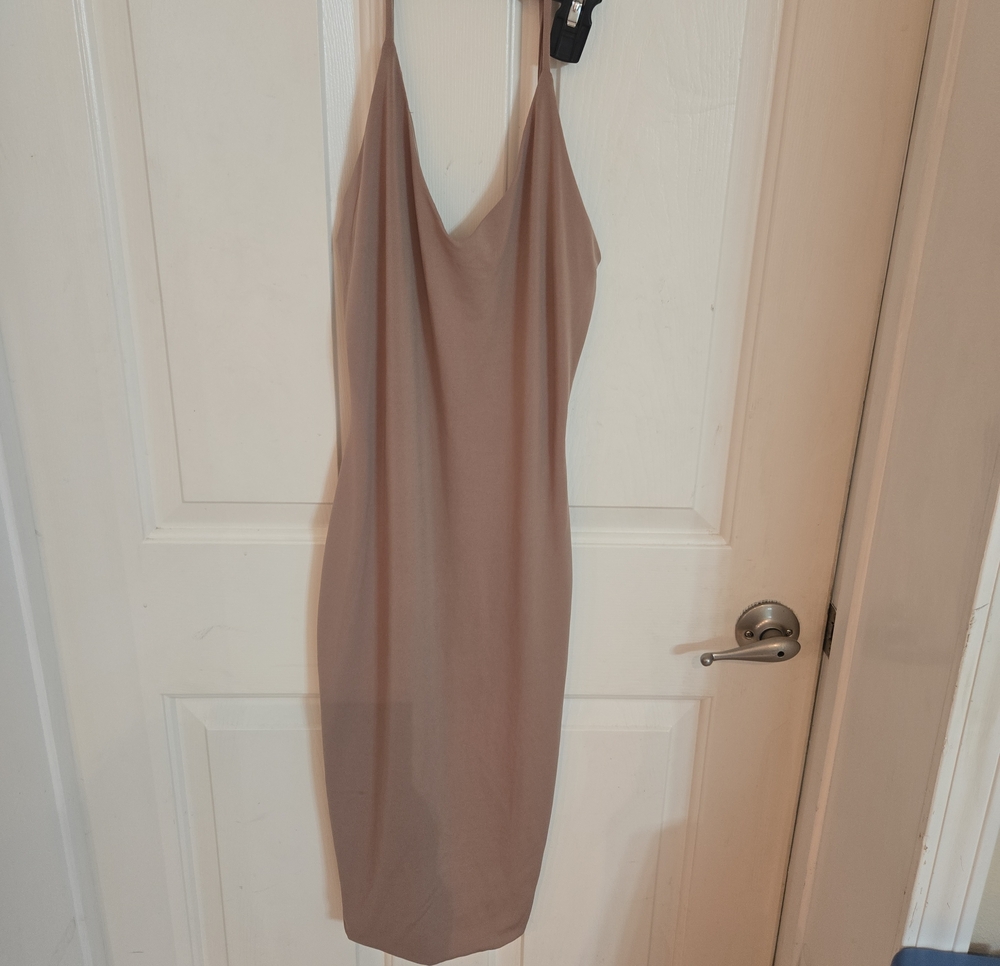 Fashion Nova Taupe Cowl Neck Midi Slip Dress